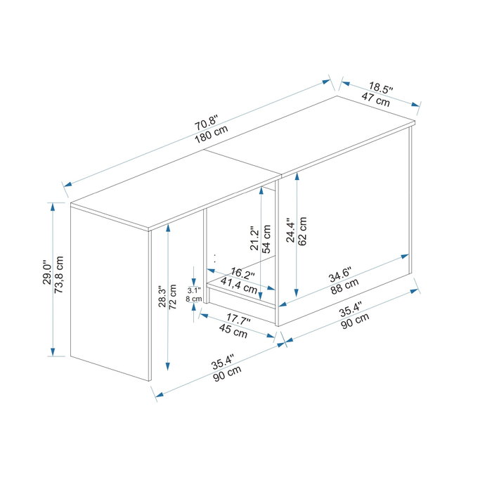 Hanah Home Mesa de Estudio Blanca Tablero Partículas Melamina 180x73.8x47 cm
